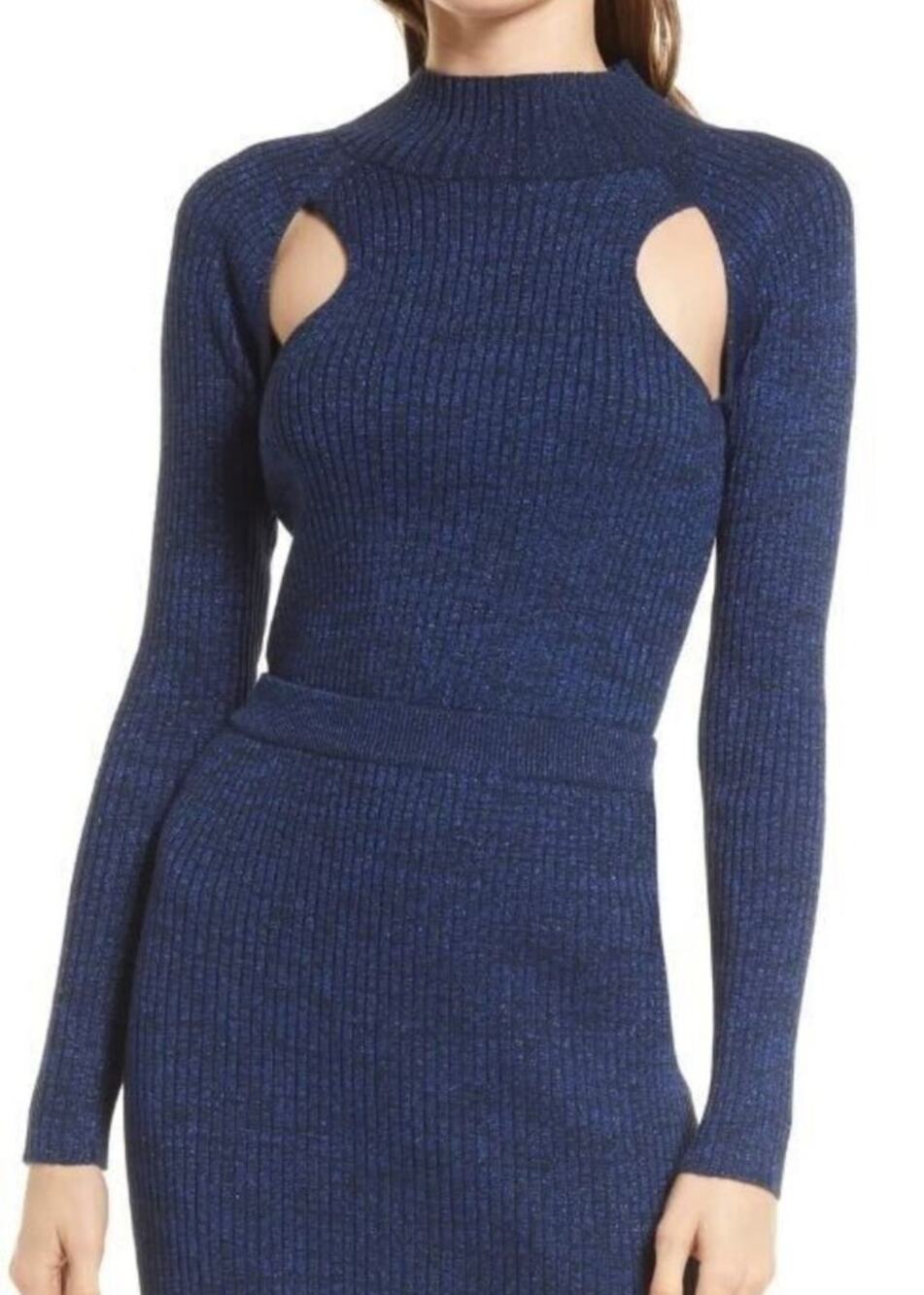 OPEN EDIT Sparkle Cutout Sweater  Glitter Navy  Size S